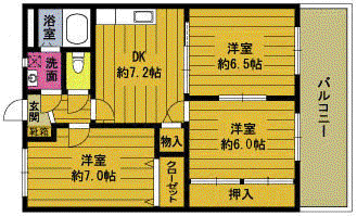 ハッピープレイス(3DK/1階)の間取り写真