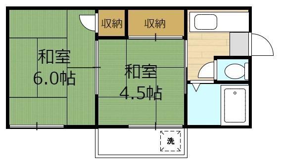 城郷荘(2K/2階)の間取り写真