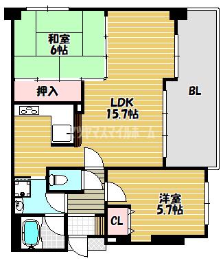 エスリード鴻池(2LDK/2階)の間取り写真