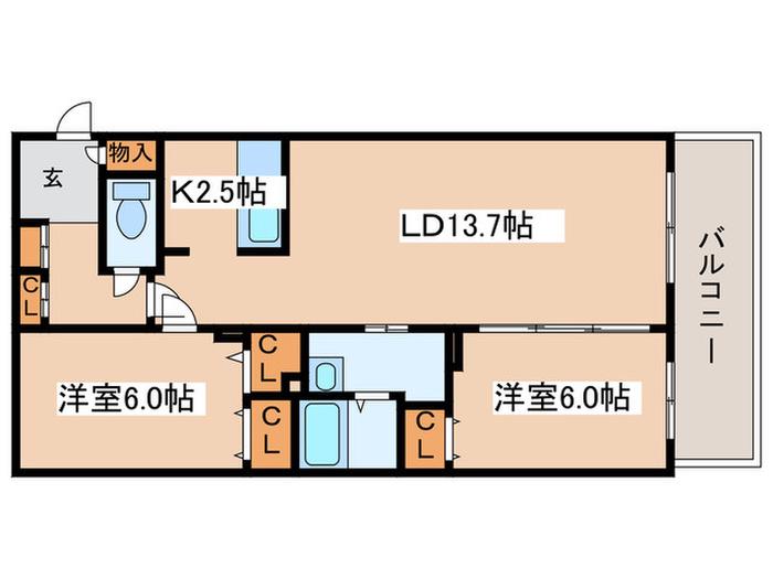 エクセルI番館(2LDK/4階)の間取り写真