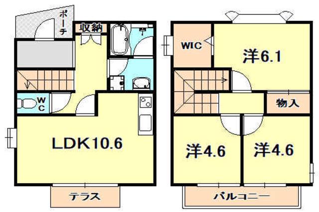 鷲尾ハイツB(3LDK/2階)の間取り写真