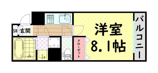 エイペックス松屋町ヴァンデュール(1K/11階)の間取り写真