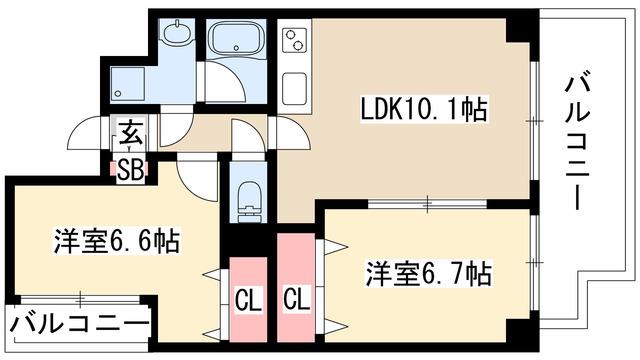 スリーウェイ金山(2LDK/7階)の間取り写真