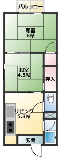 ニューエステート西本町(2DK/1階)の間取り写真