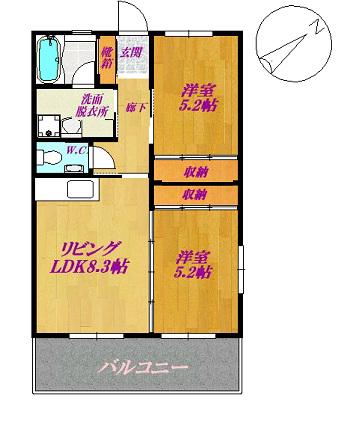 まえだビル(2LDK/3階)の間取り写真