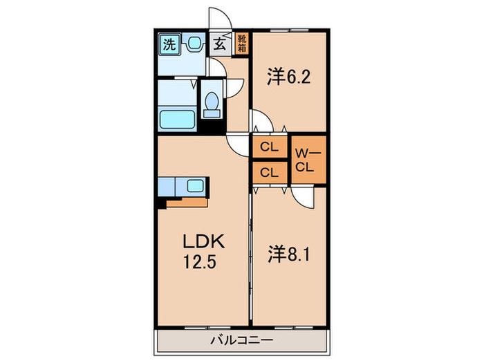 シャンポール新城弐番館(2LDK/1階)の間取り写真