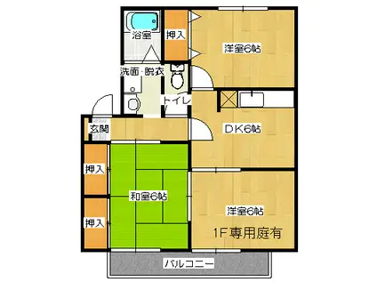 コーポシェルブールA棟(2LDK/1階)の間取り写真