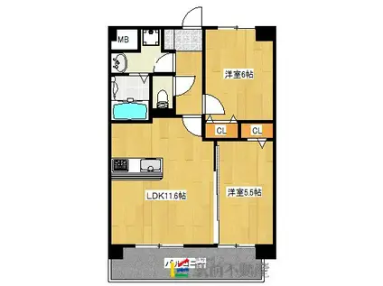 カサグランデ本町(2LDK/2階)の間取り写真