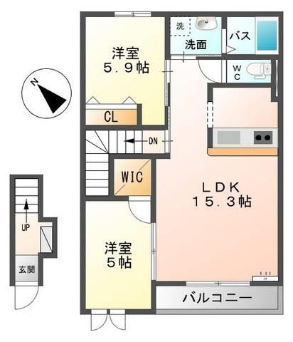 ＪＲ山陽本線 五日市駅 バス乗車時間：20分 最寄りバス停で下車 徒歩4分 2階建 築11年(2LDK/2階)の間取り写真