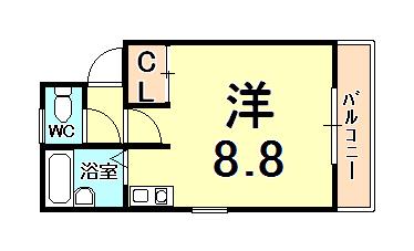 サンビオラ西宮(1K/2階)の間取り写真