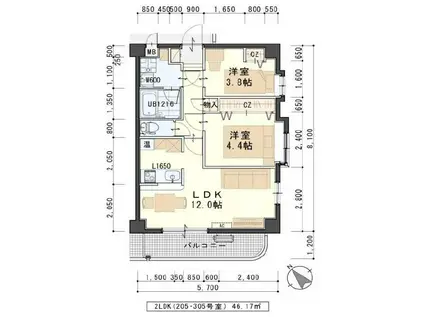 クレセール230(2LDK/2階)の間取り写真