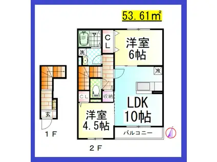 DL クレール湘南台3A(2LDK/2階)の間取り写真