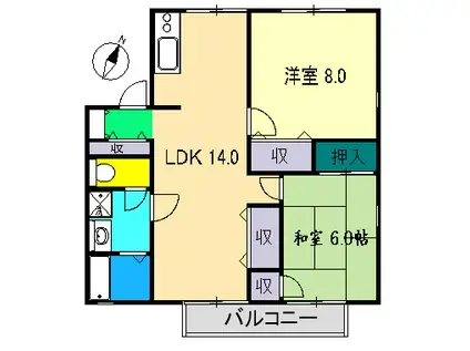 パークサイドアサヒ(2LDK/1階)の間取り写真