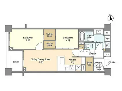ブランズ牛込柳町(2LDK/3階)の間取り写真
