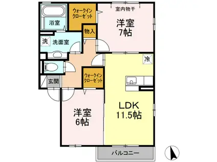 メゾンクレール(2LDK/2階)の間取り写真