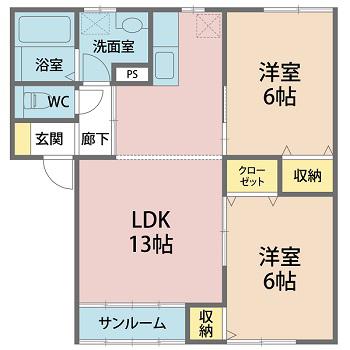エステートEC3Y棟(2LDK/1階)の間取り写真