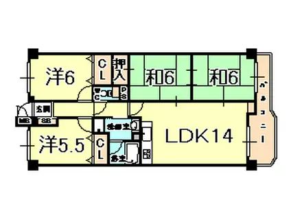 サンロイヤル武庫川サンク(4LDK/2階)の間取り写真