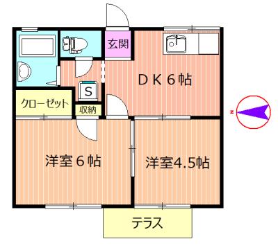 ツインハイツV(2DK/1階)の間取り写真