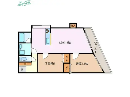 ウエストエンドビル(2LDK/6階)の間取り写真