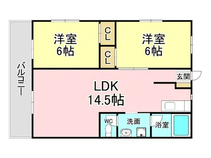 REGALO小倉南壱番館(2LDK/2階)の間取り写真