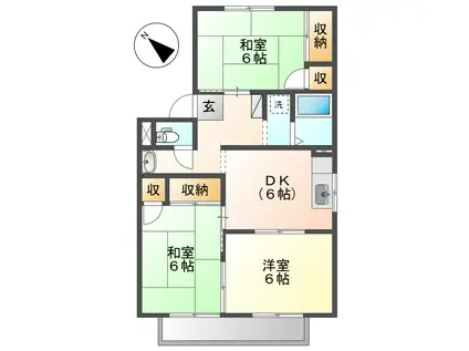 ゼフィールA棟(3DK/2階)の間取り写真