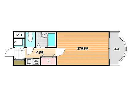 ヴェルジェ旭ヶ丘(1K/2階)の間取り写真