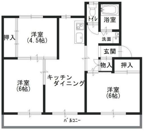 ヴィラナリー志度 III棟(3DK/5階)の間取り写真