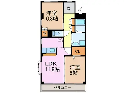 グランドヒルズ神の倉II(2LDK/2階)の間取り写真