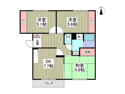 ガーデン・ムツミB(3DK/2階)の間取り写真
