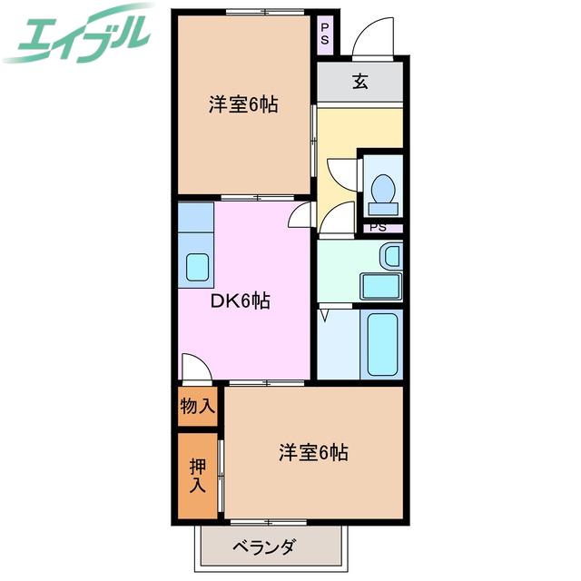 クレール三滝台(2DK/2階)の間取り写真