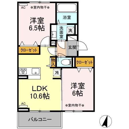 ヒルズ石和 B棟(2LDK/3階)の間取り写真