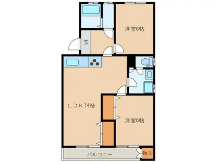 ガイアパレス上島(2LDK/2階)の間取り写真