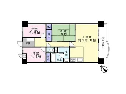 加古川グリーンシティE棟(3LDK/5階)の間取り写真