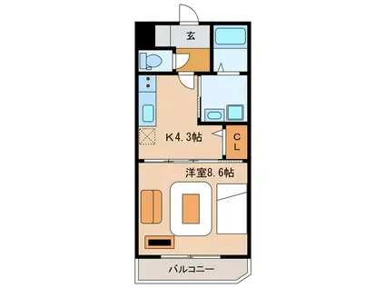 鴨江レジデンス(1K/3階)の間取り写真