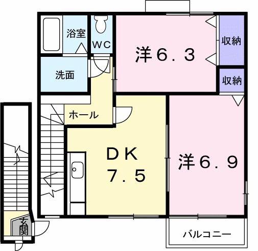 レフィナード朝日台A(2DK/2階)の間取り写真