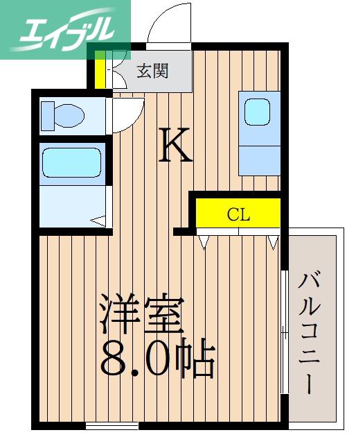 カーサ岡町(1K/3階)の間取り写真