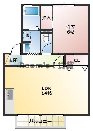 スカイハイツE(1LDK/1階)の間取り写真