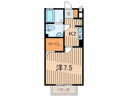 リバーハイツB棟(1K/2階)の間取り写真