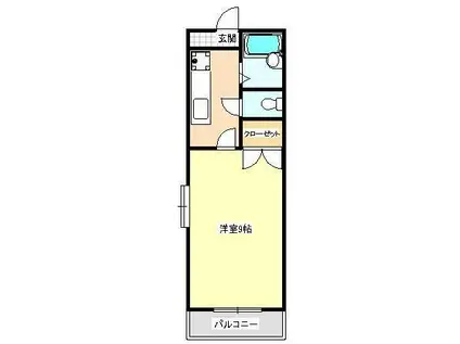 リヴィング若葉(1K/2階)の間取り写真