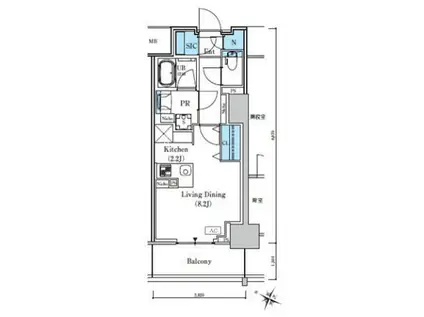 ロイヤルパークスER万代(ワンルーム/5階)の間取り写真