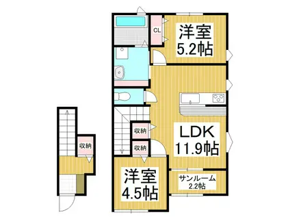 クアトロ常盤D(2LDK/2階)の間取り写真