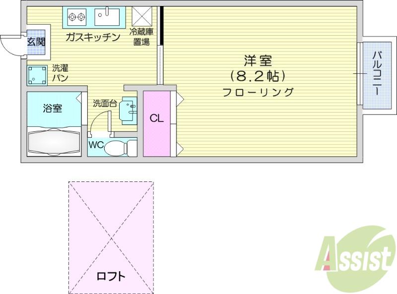 ソレアード遠見塚参(1K/1階)の間取り写真