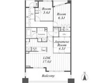 イトーピア北浜スウィートマークス(3LDK/15階)の間取り写真