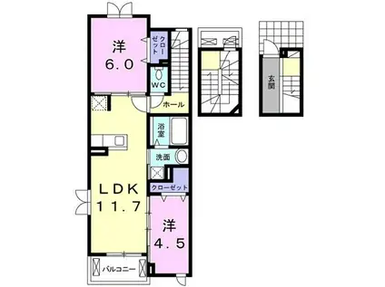 クレール石田(2LDK/3階)の間取り写真