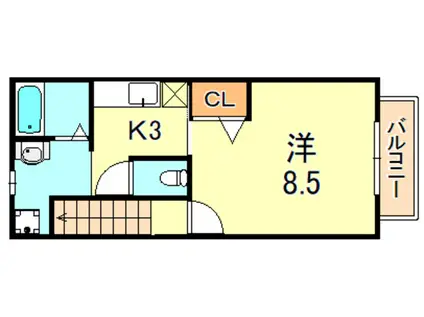 プリマベーラ森友(1K/2階)の間取り写真