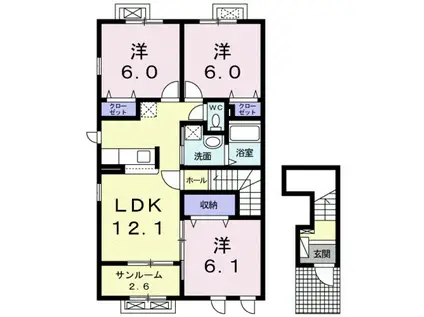 ハピネス 中保(3LDK/2階)の間取り写真