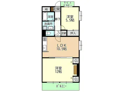 猪高ハイツ(2LDK/2階)の間取り写真