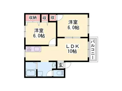 神戸電鉄粟生線 三木駅(神戸電鉄) 徒歩6分 2階建 築35年(2LDK/2階)の間取り写真