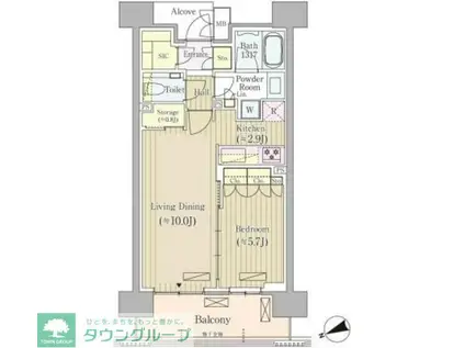 ジオ四谷荒木町(1LDK/11階)の間取り写真