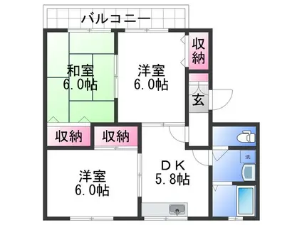 セジュール山口Ⅰ(3DK/2階)の間取り写真